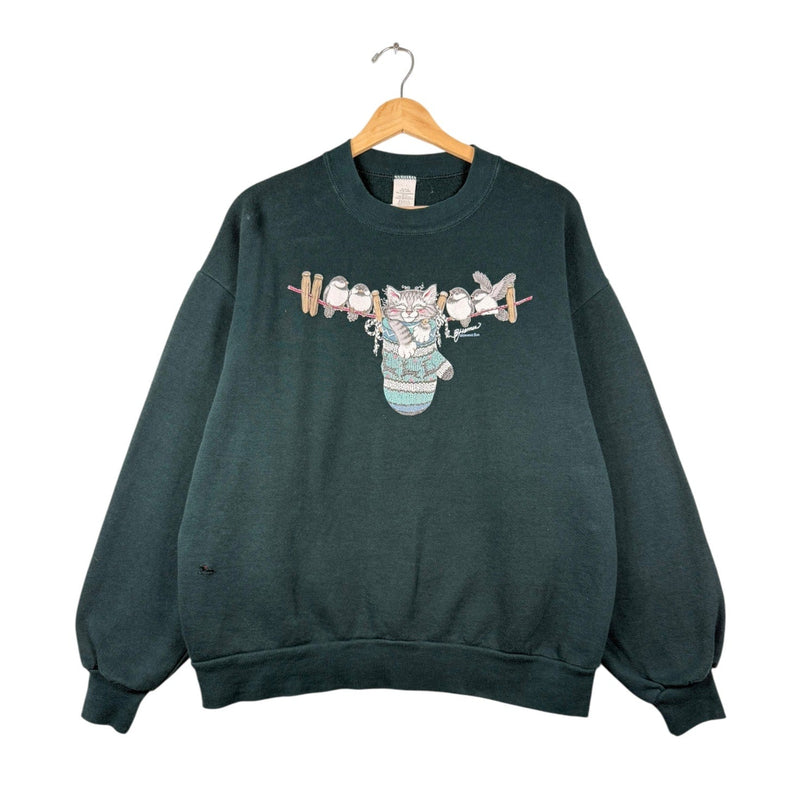 Vintage Happy Cat Birds Hanging Sweatshirt