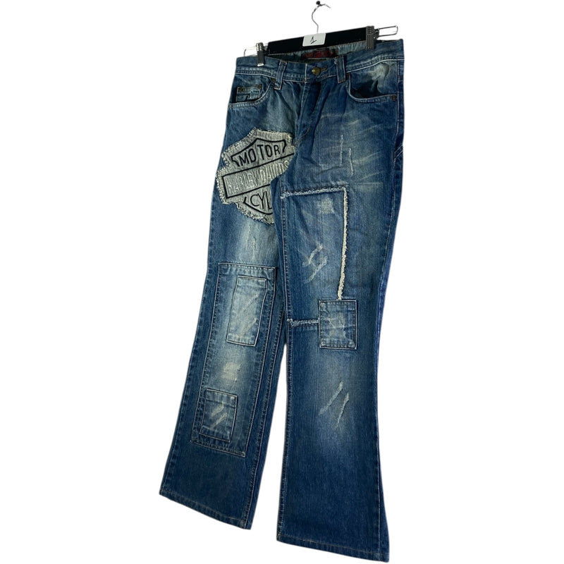 Vintage Harley Davidson Patchwork Flared Denim Jeans 29x28