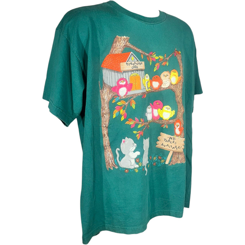 Vintage Basic Editions Treehouse Cafe Birds and Cats Tee