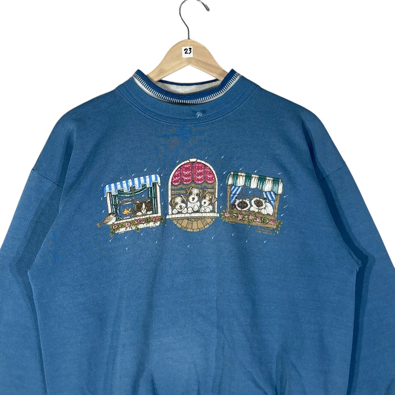 Vintage Puppies And Kittens On A Windowsill Crewneck