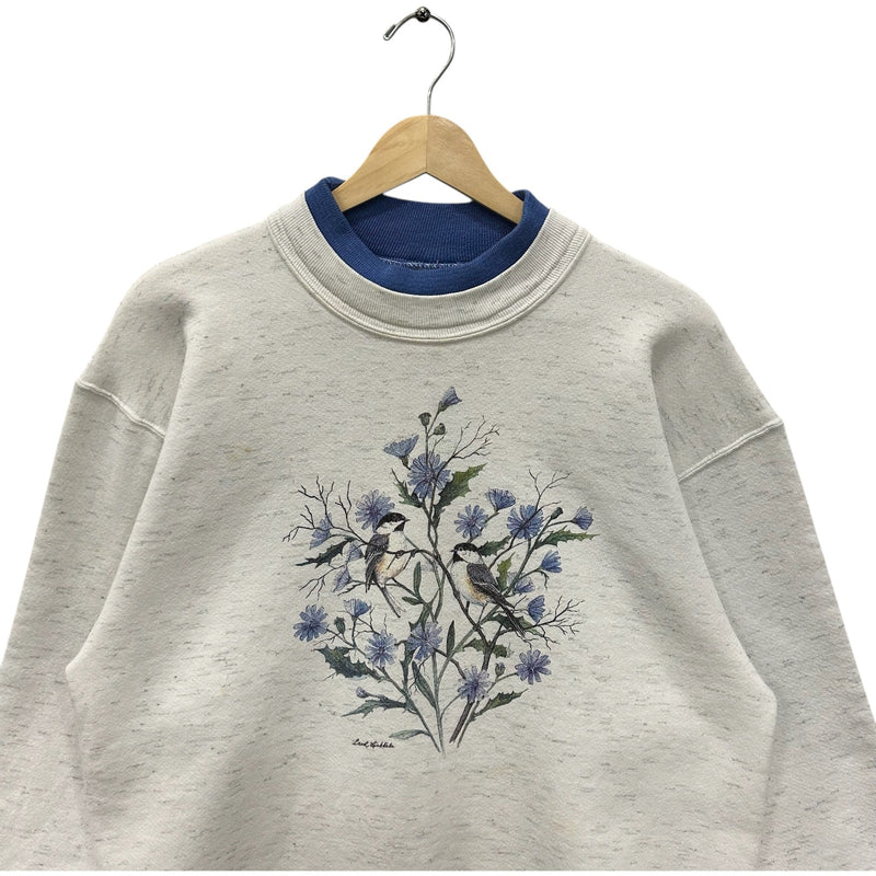 Vintage Flowers & Birds Double Collar Nature Crewneck