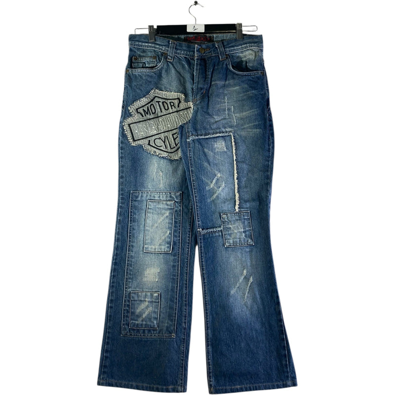 Vintage Harley Davidson Patchwork Flared Denim Jeans 29x28