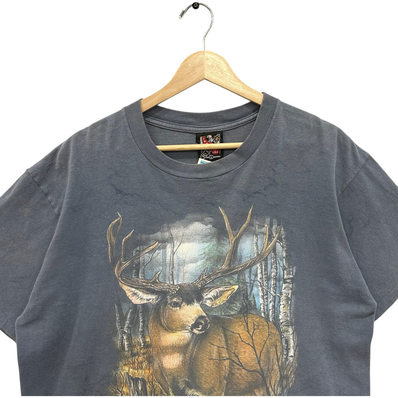 Vintage 3D Emblem Deer In The Forest Animal Tee