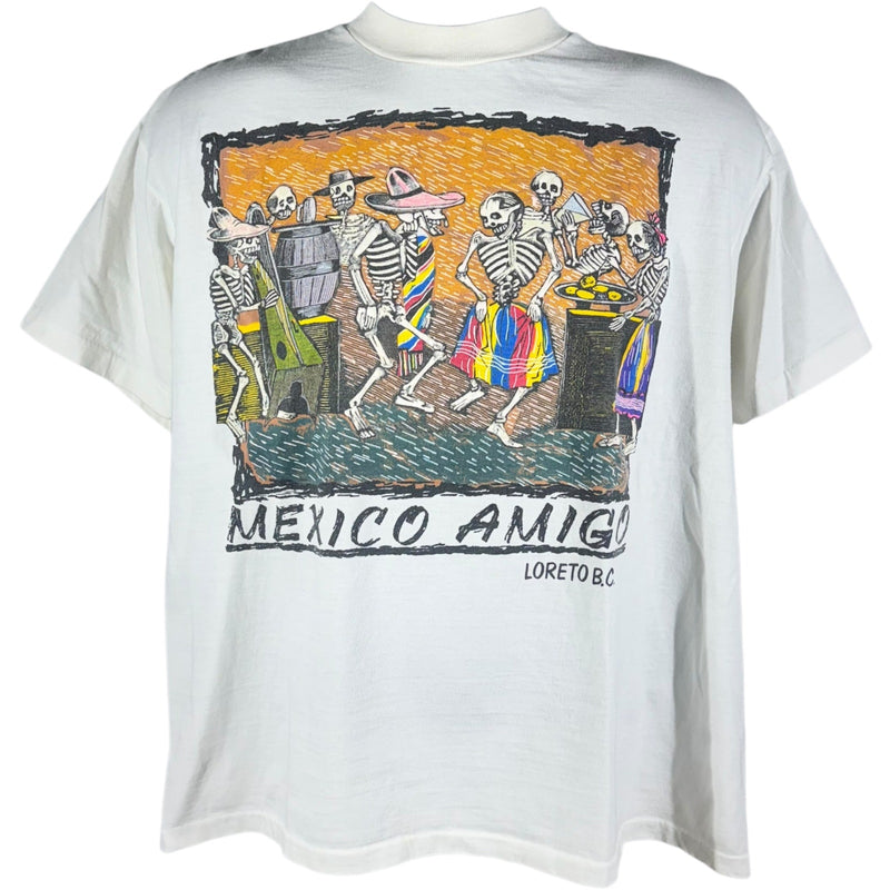 Vintage Mexico Amigo Skeleton  Art Tee