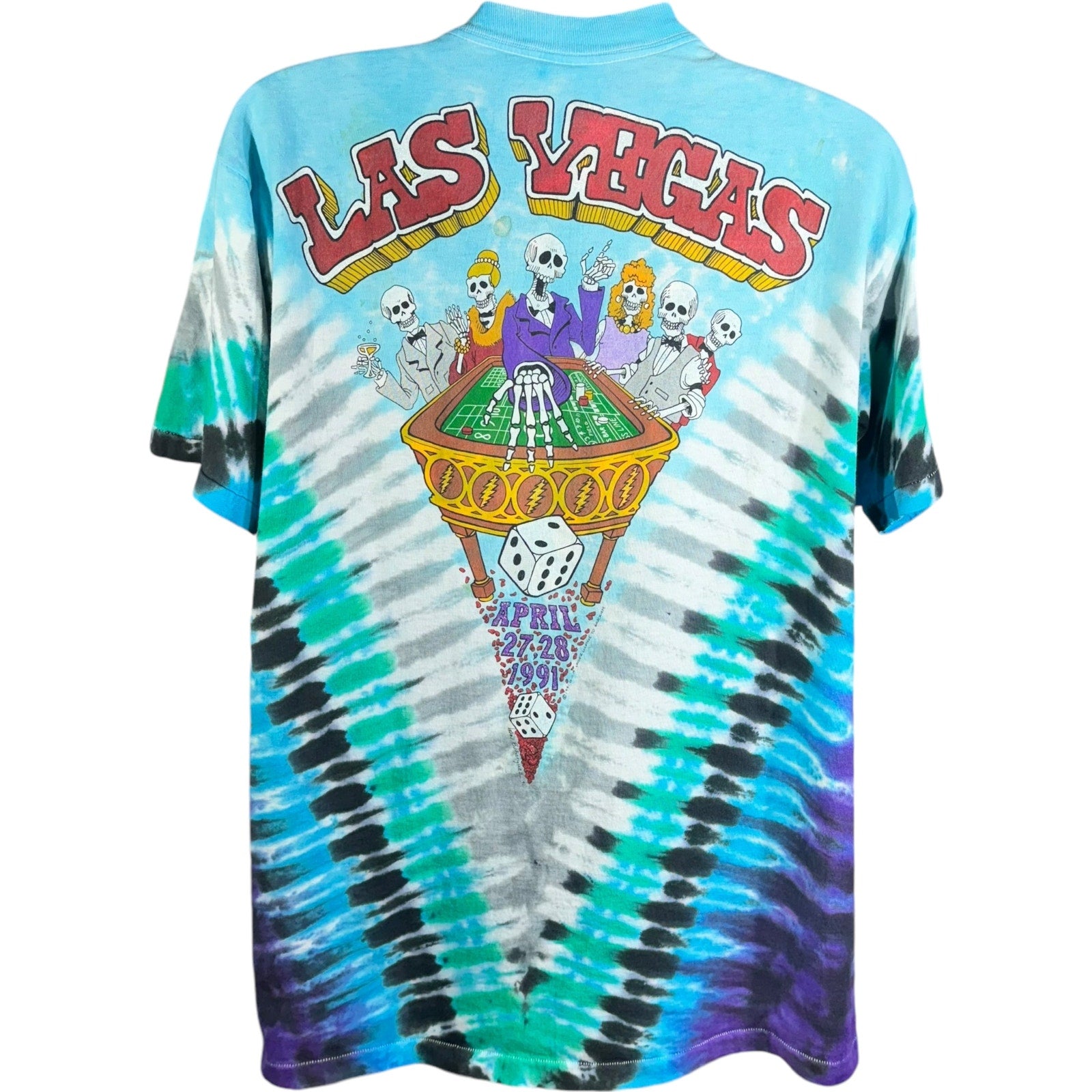 Vintage Liquid Blue Grateful Dead Las Vegas Tie-Dye Tee 1991