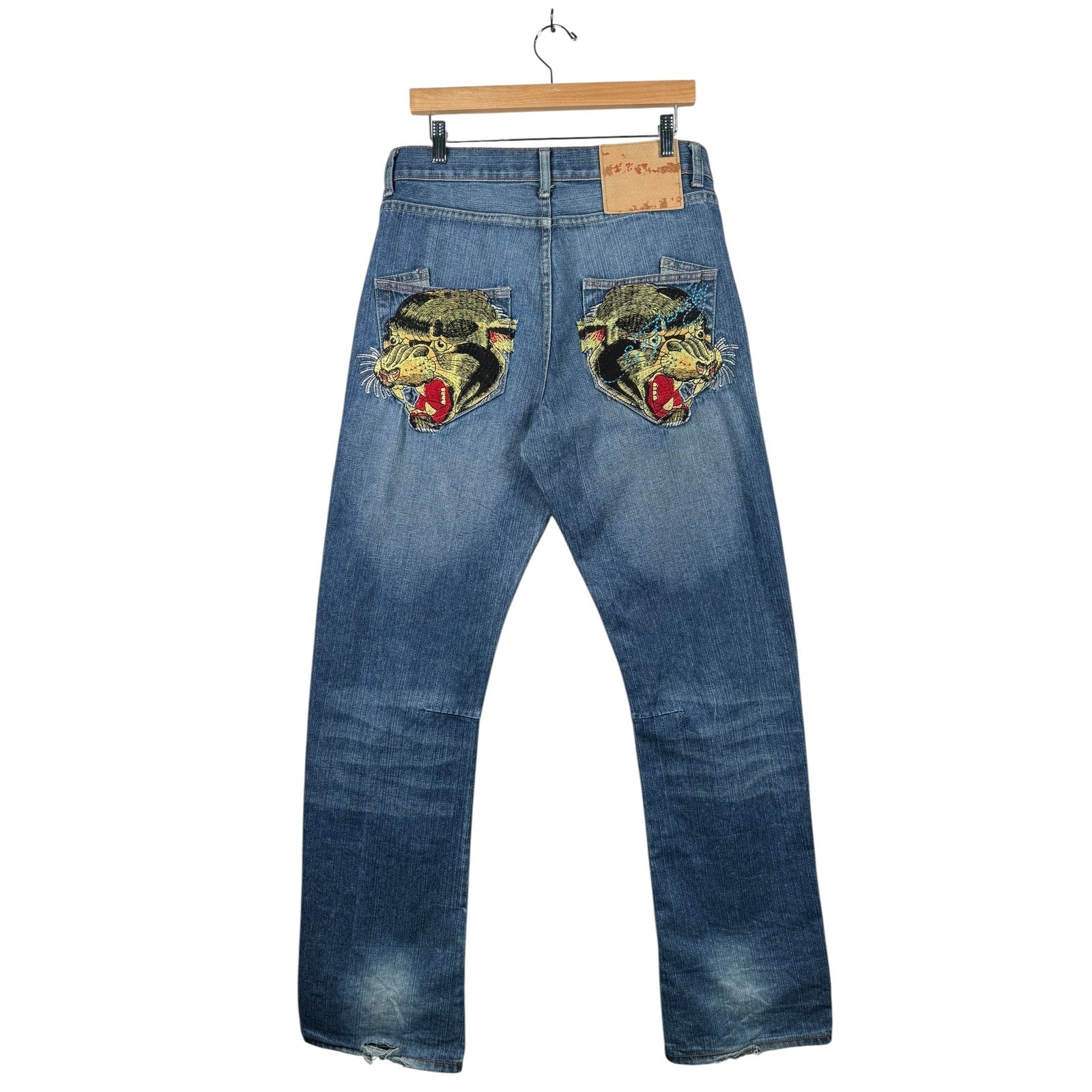 Vintage Ed Hardy Tiger Embroidered Pockets Denim Jeans 32