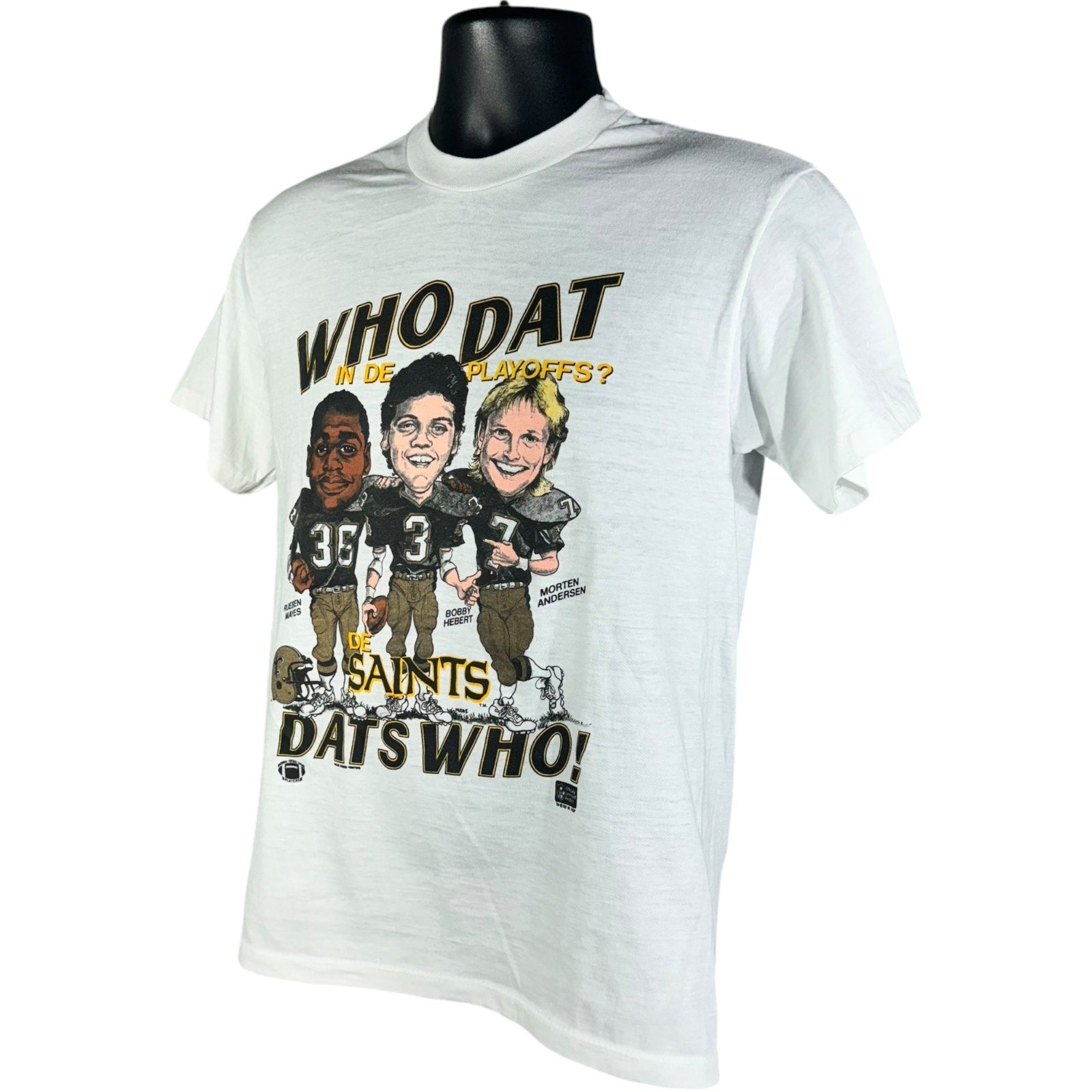 Vintage New Orleans Saints "Who Dat In De Playoffs" Caricature Tee 1987