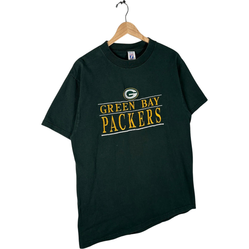 Vintage Logo 7 Green Bay Packers Embroidered Spellout NFL Tee 90s