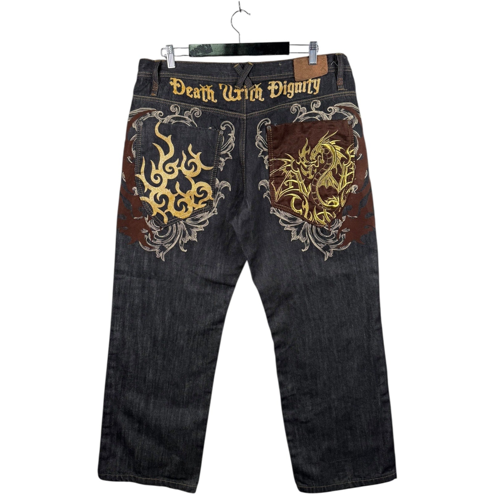 Vintage Russo Dragon Embroidered Denim Jeans 40