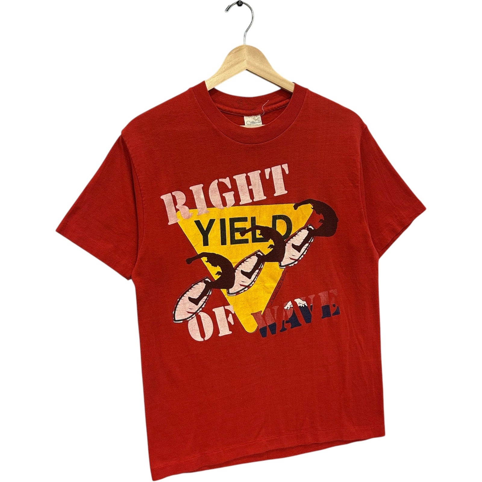 Vintage "Yield Right Of Wave" Road Sign Surfing Tee