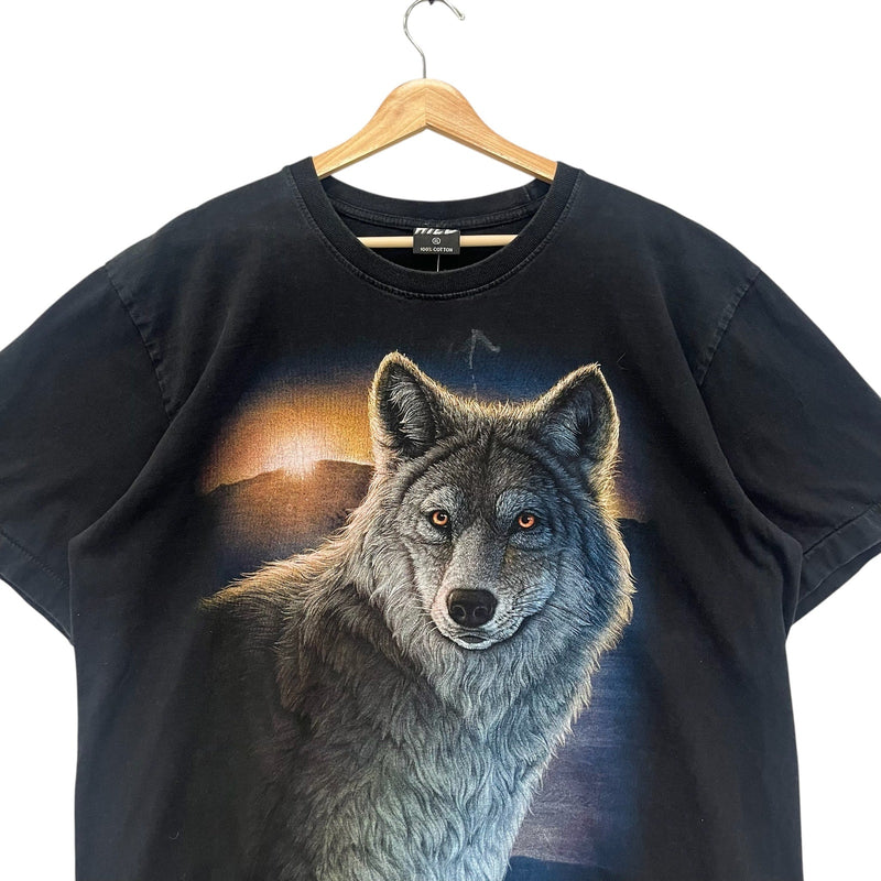 Vintage Illustrated Grey Wolf Double Sided Tee