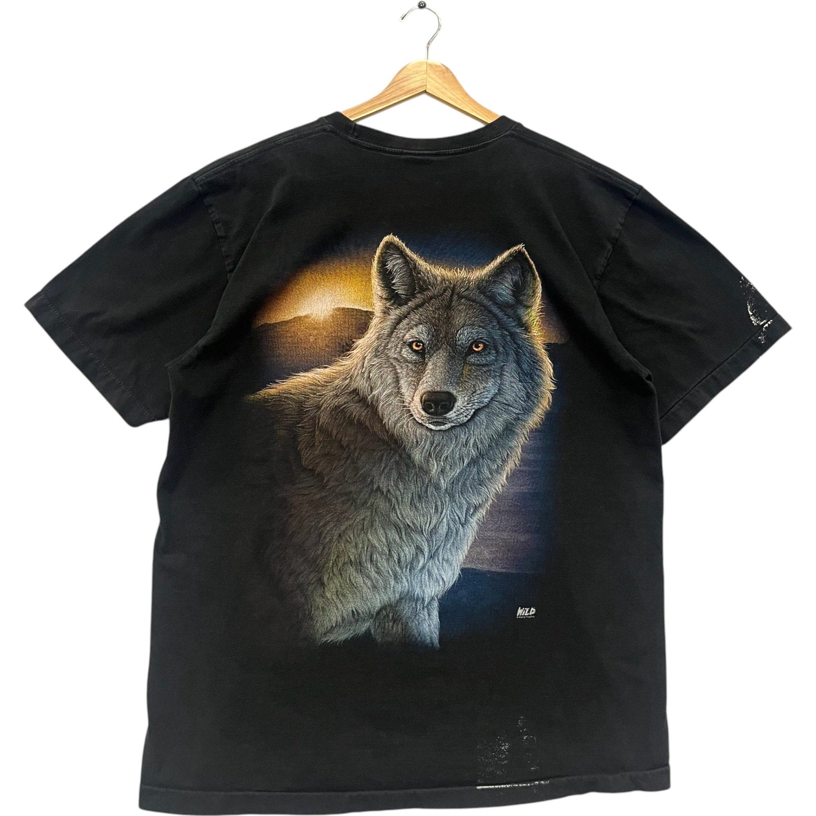 Vintage Illustrated Grey Wolf Double Sided Tee