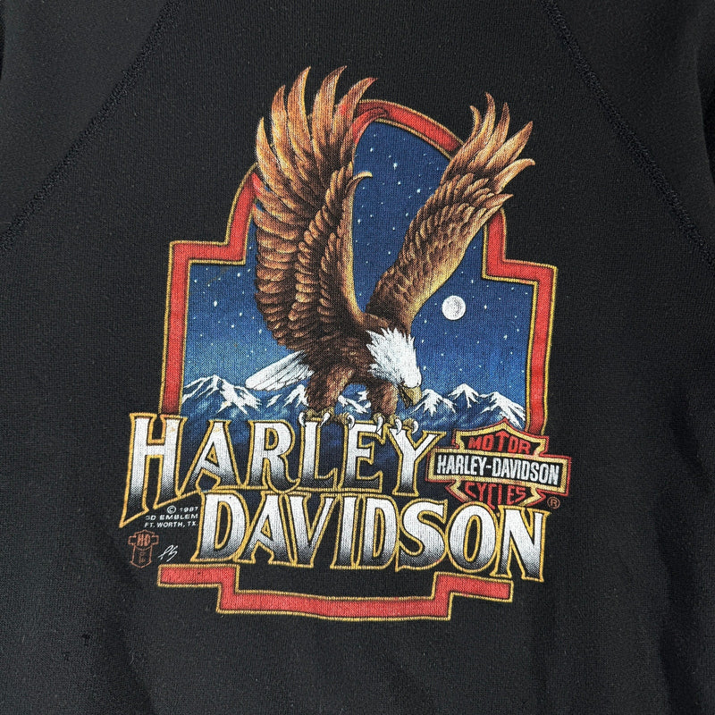 Vintage Harley Davidson 3D Emblem Cut Sleeves Crewneck 80s