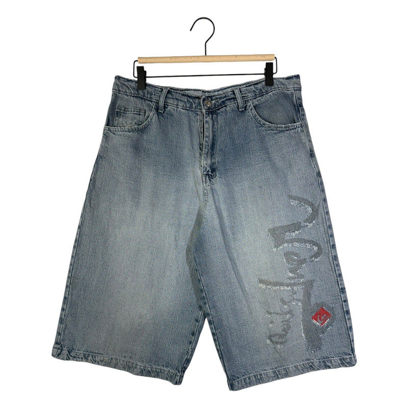 Vintage Straight Leg Printed Bermuda Denim Shorts
