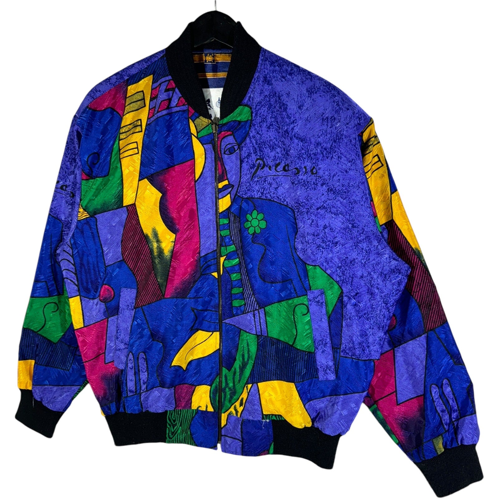 Vintage Picasso Abstract Design Reversible Bomber Jacket