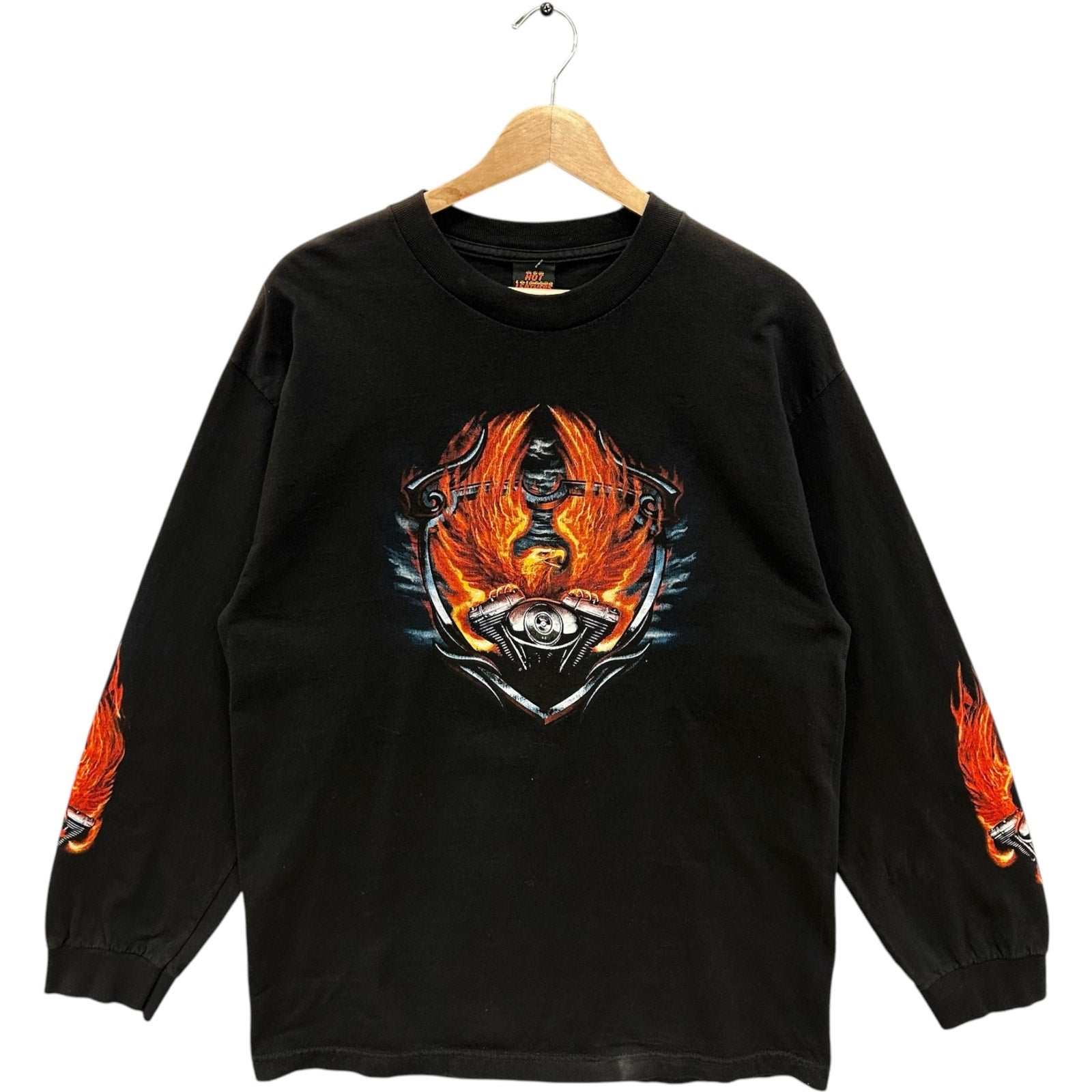 Vintage Y2K Hot Leather Long Sleeve Flame Sleeve Print Tee