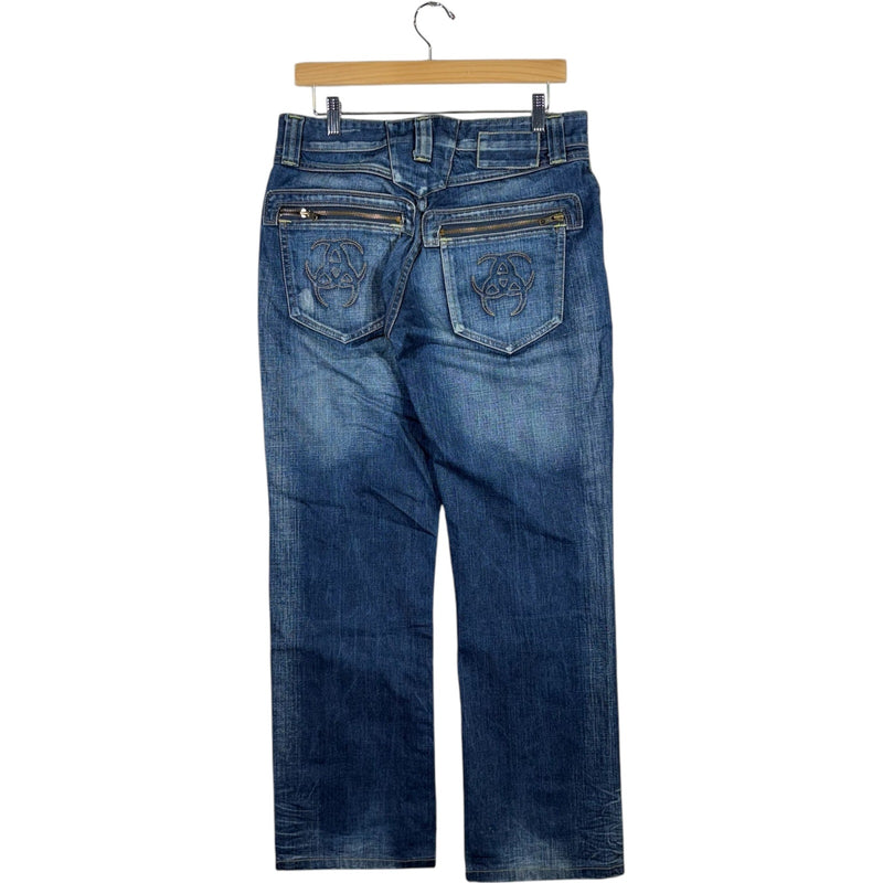 Vintage Straight Leg Zipper Pockets Fashion Denim Jeans 32 x 34
