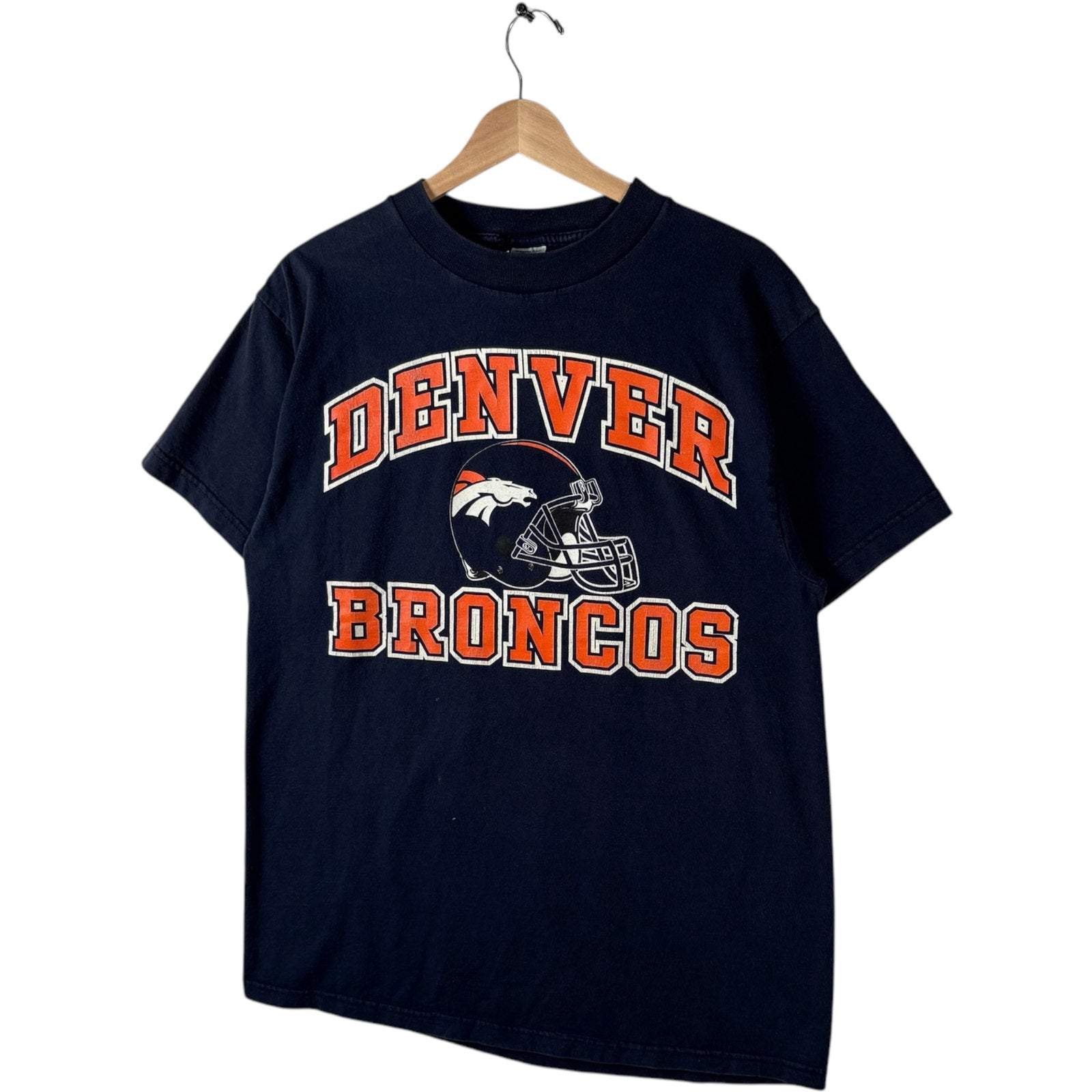 Vintage Logo 7 Denver Broncos Spellout NFL Tee 90s