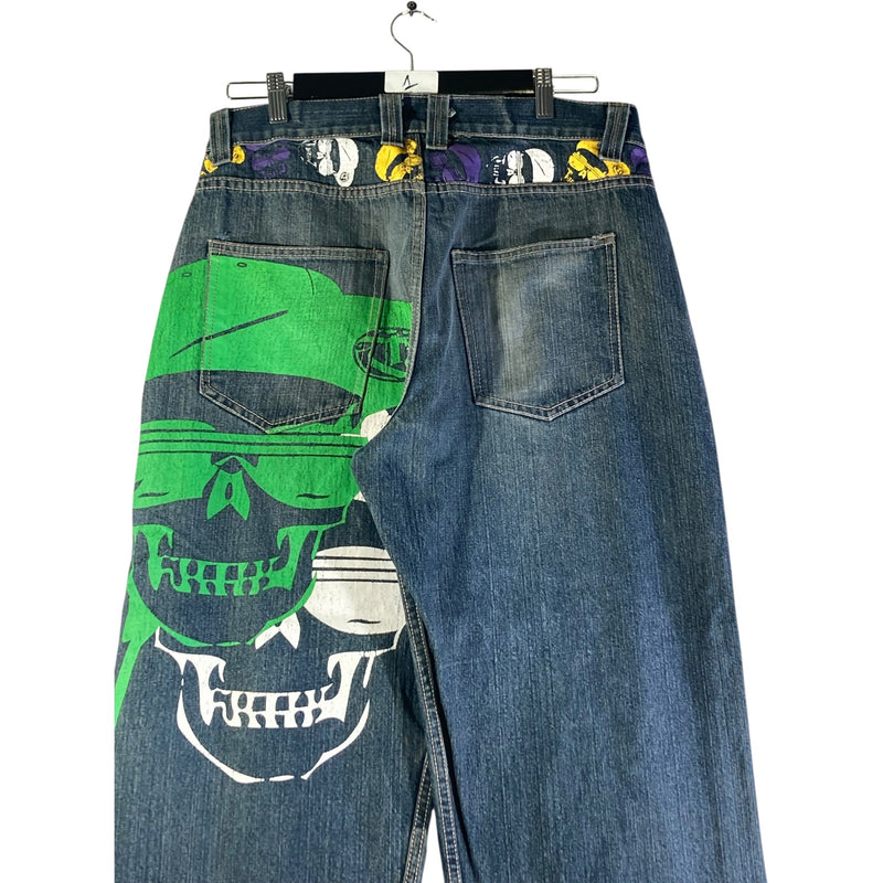 Vintage T'z Skull Baggy Wide Leg Denim Jeans 32