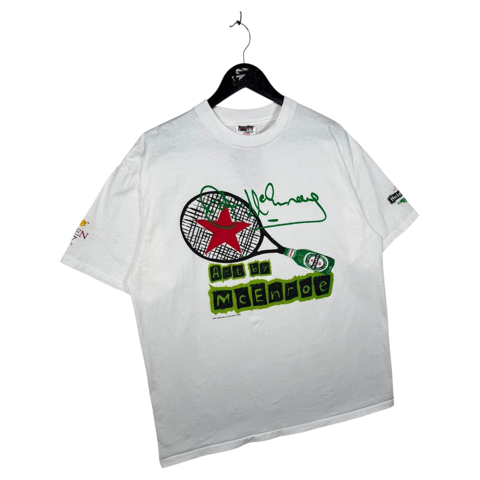 Vintage Art by McEnroe Tennis Racket Heineken T-Shirt
