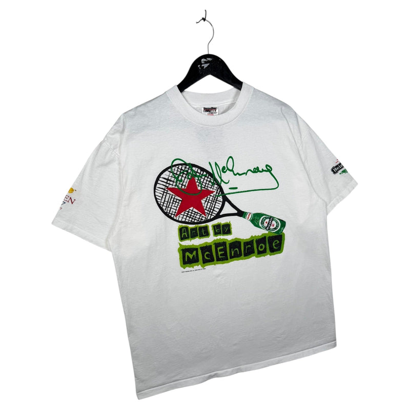 Vintage Art by McEnroe Tennis Racket Heineken T-Shirt