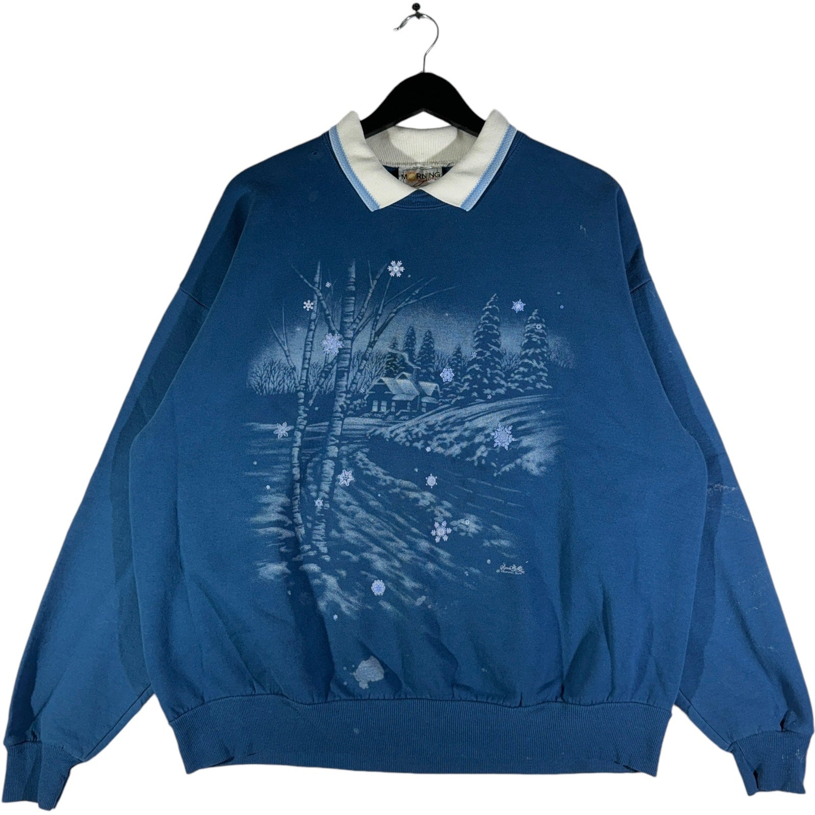 Vintage Cabin In The Snow Collared Crewneck