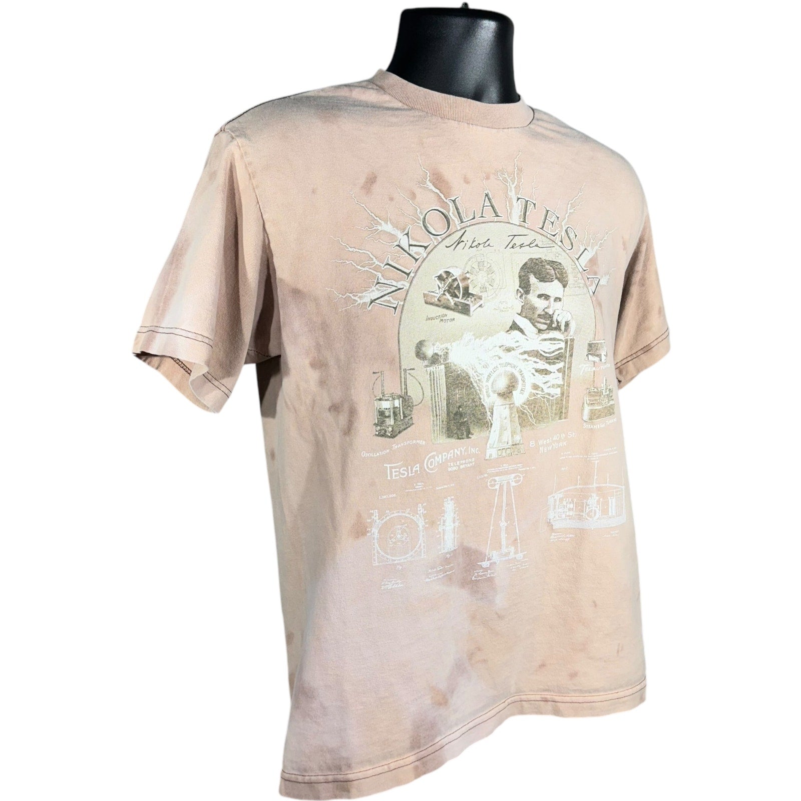 Vintage Nikola Tesla Inventions Bleached Tie Dye Tee