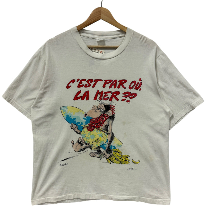 Vintage "Which Way To The Sea" French Surfing Ape Tee