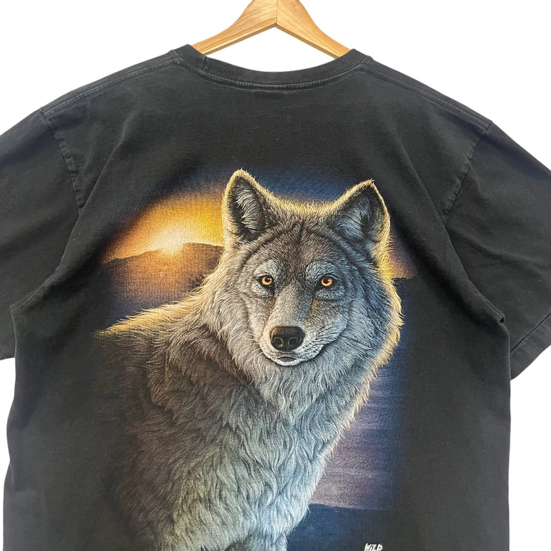 Vintage Illustrated Grey Wolf Double Sided Tee