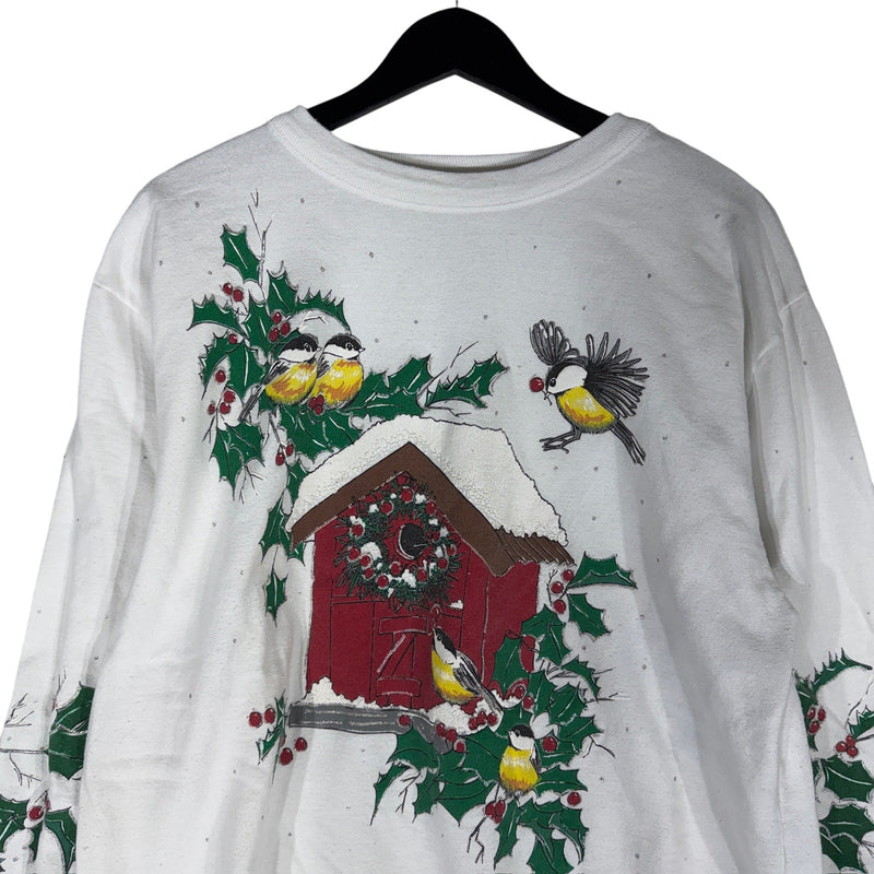 Vintage Winter Chickadees Birdhouse Crewneck 90s