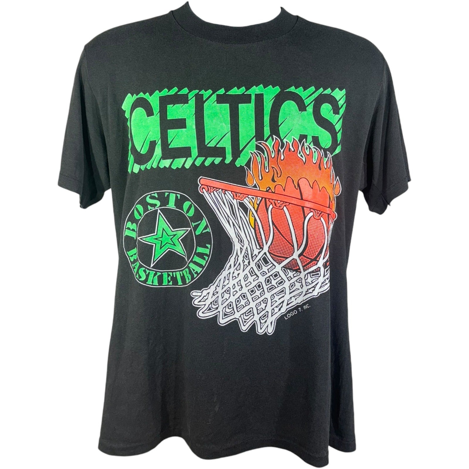 Vintage Boston Celtics Flaming Basketball Tee 90s