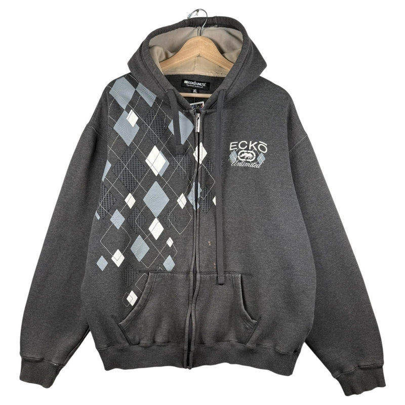 Vintage Ecko Unlimited Argyle Graphic Full-Zip Hoodie