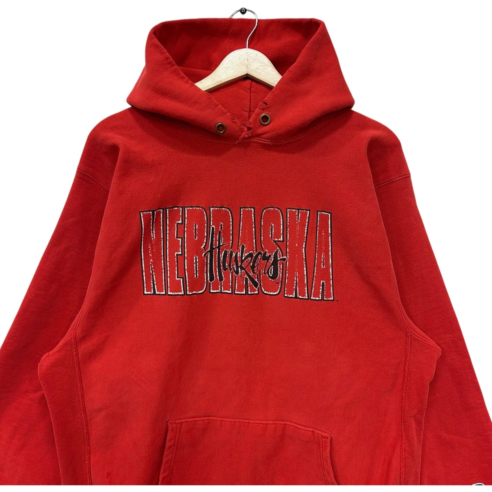 Vintage Champion Reverse Weave University of Nebraska Huskers Spellout Hoodie