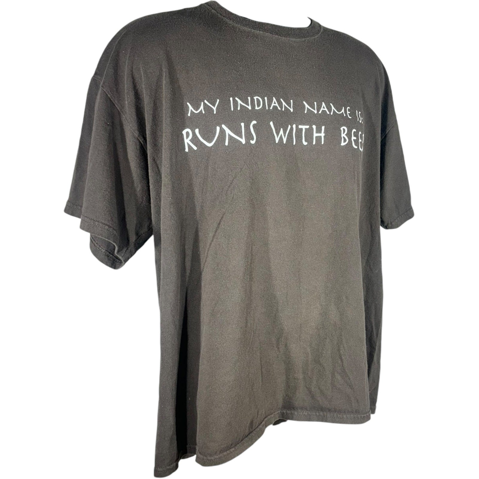 Vintage "My Indian Name is: Runs With Beer" Parody Tee