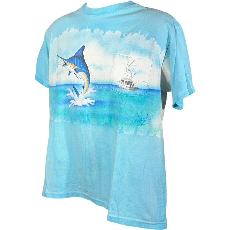 Vintage Swordfish Fishing Wrap Around Pocket Tee