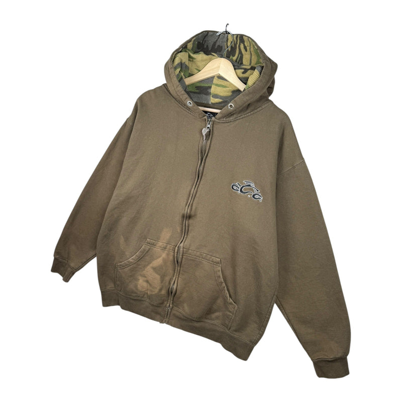 Vintage Ecko Unlimited Brown Zip Up Graphic Hoodie