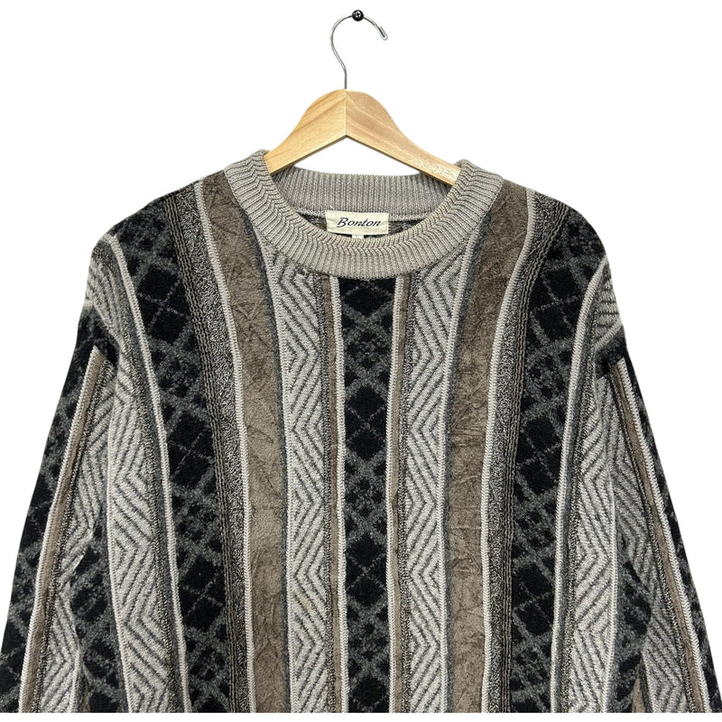 Vintage 3D Velvet Textured Striped Pullover Sweater