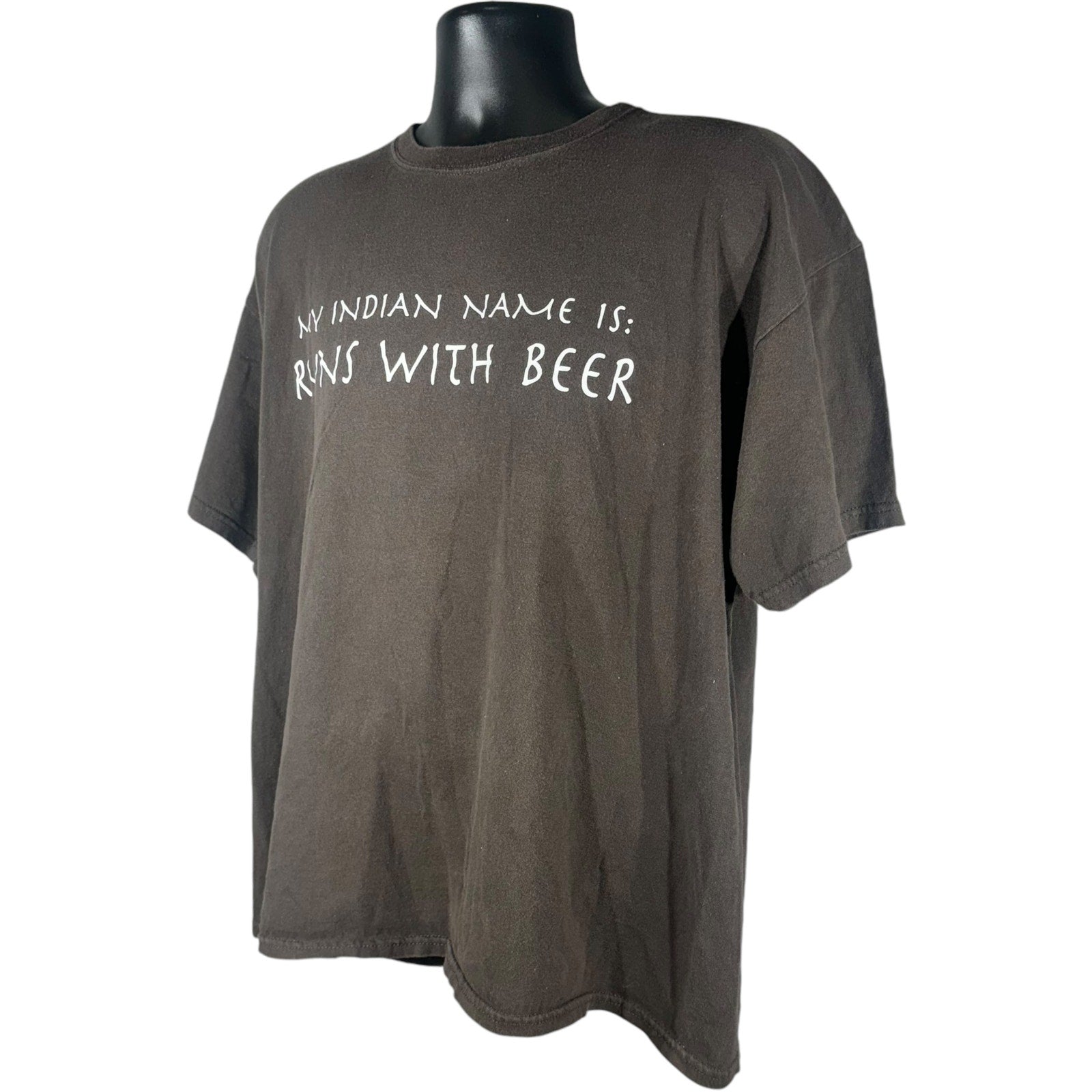 Vintage "My Indian Name is: Runs With Beer" Parody Tee