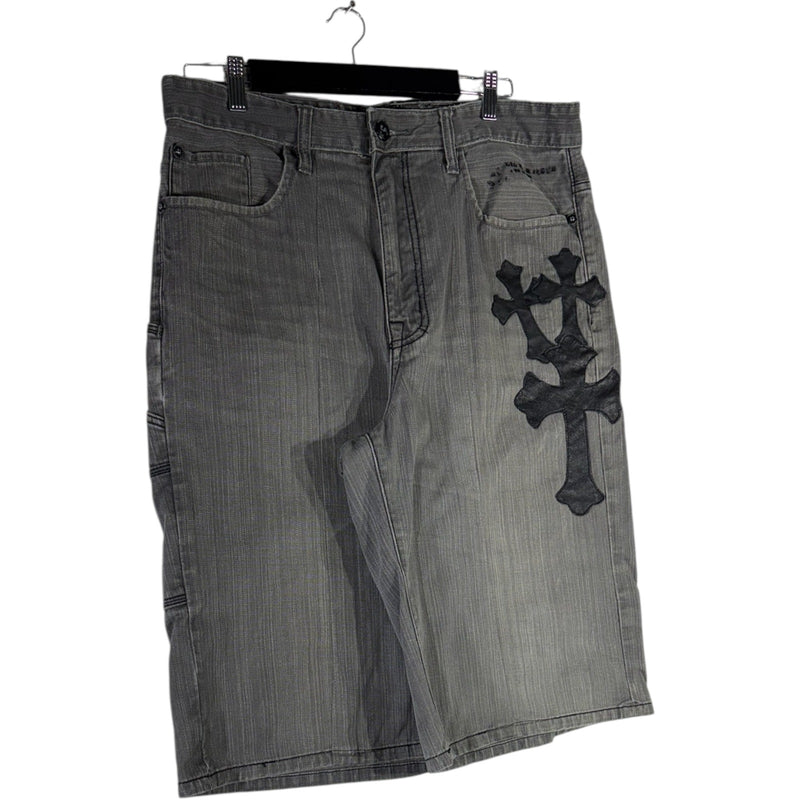 Vintage Cross pattern Baggy Fit Denim Carpenter Shorts 37