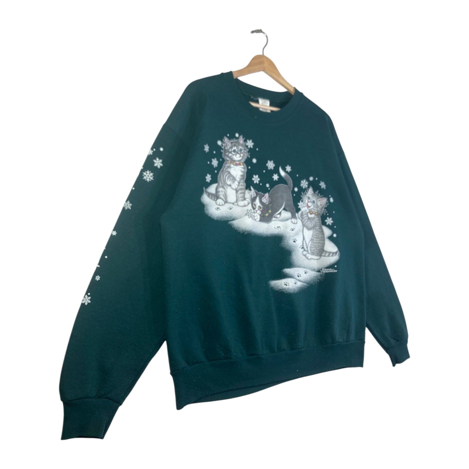 Vintage Winter Cats Snowflake Crewneck