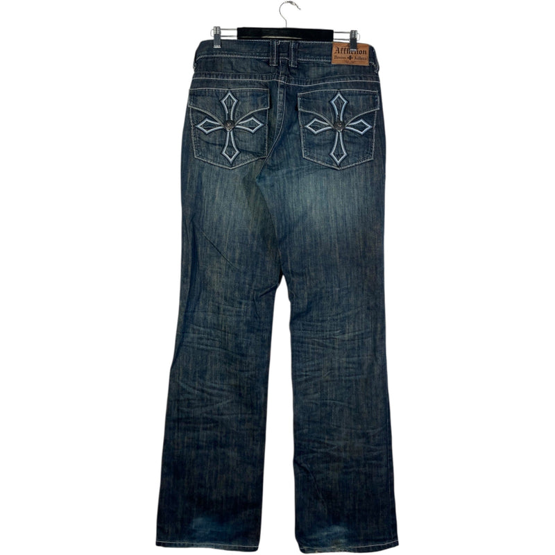 Vintage Affliction Embroidered Cross Pockets Denim Jeans 34