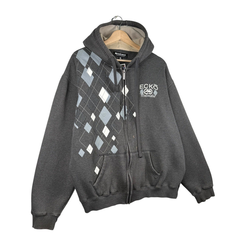 Vintage Ecko Unlimited Argyle Graphic Full-Zip Hoodie