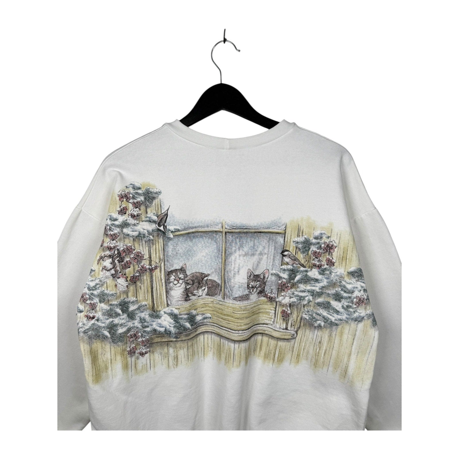 Vintage Winter Cats & Cardinals Window Crewneck