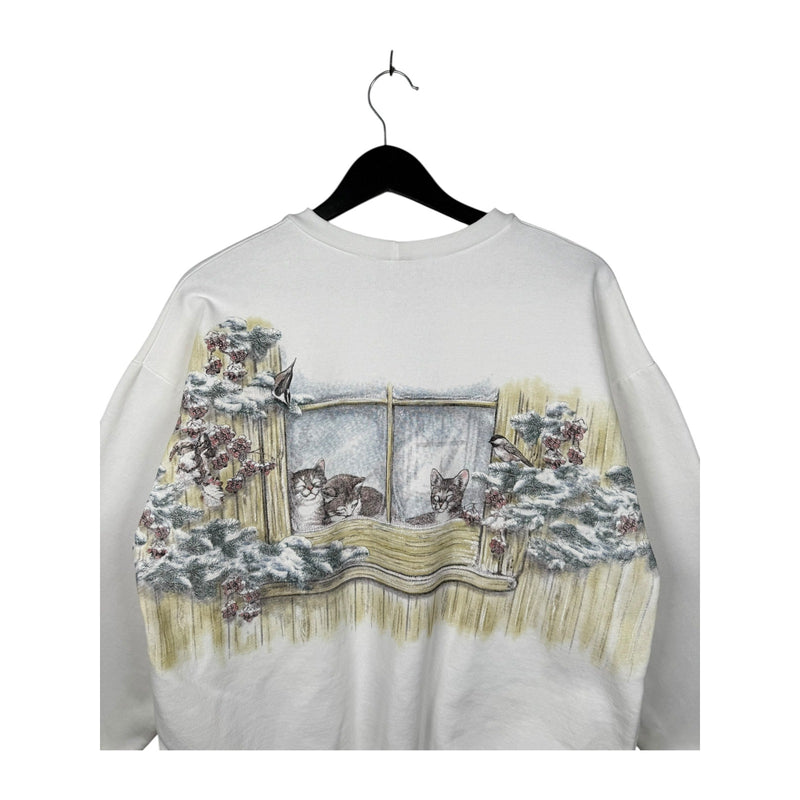 Vintage Winter Cats & Cardinals Window Crewneck