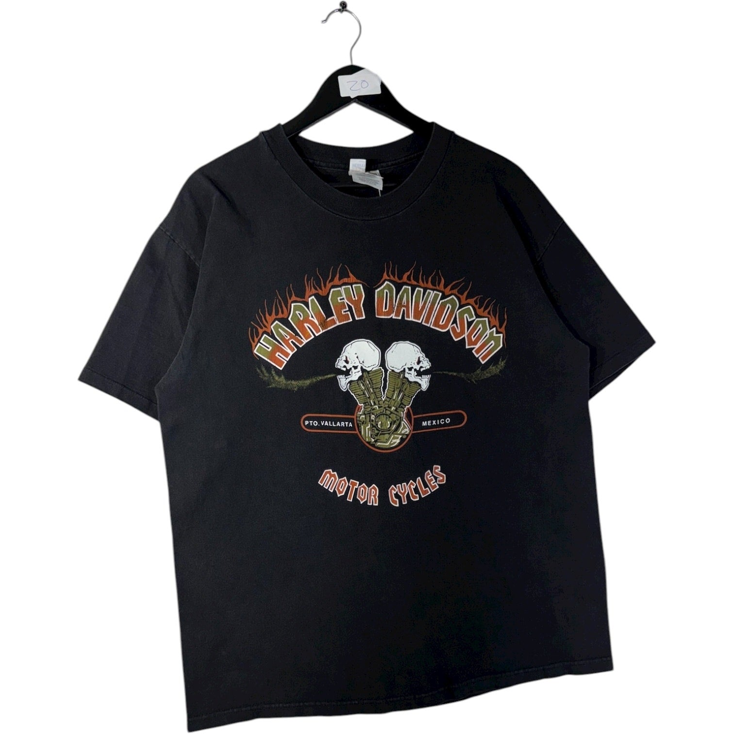 Vintage Harley Davidson Skulls Flames Graphic T-Shirt