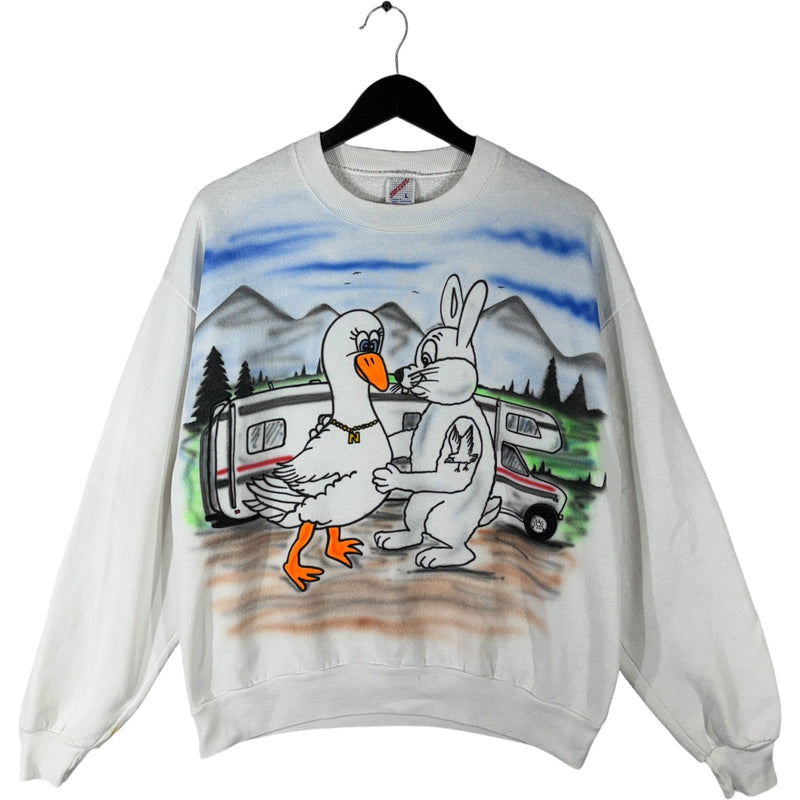 Vintage Duck And Rabbit Happy Family Air Brushed Crewneck