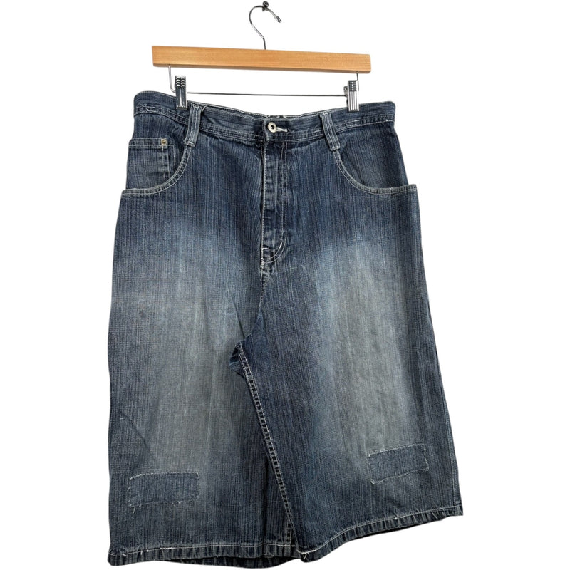 Vintage Bermuda Faded Front Patches Denim Shorts 34
