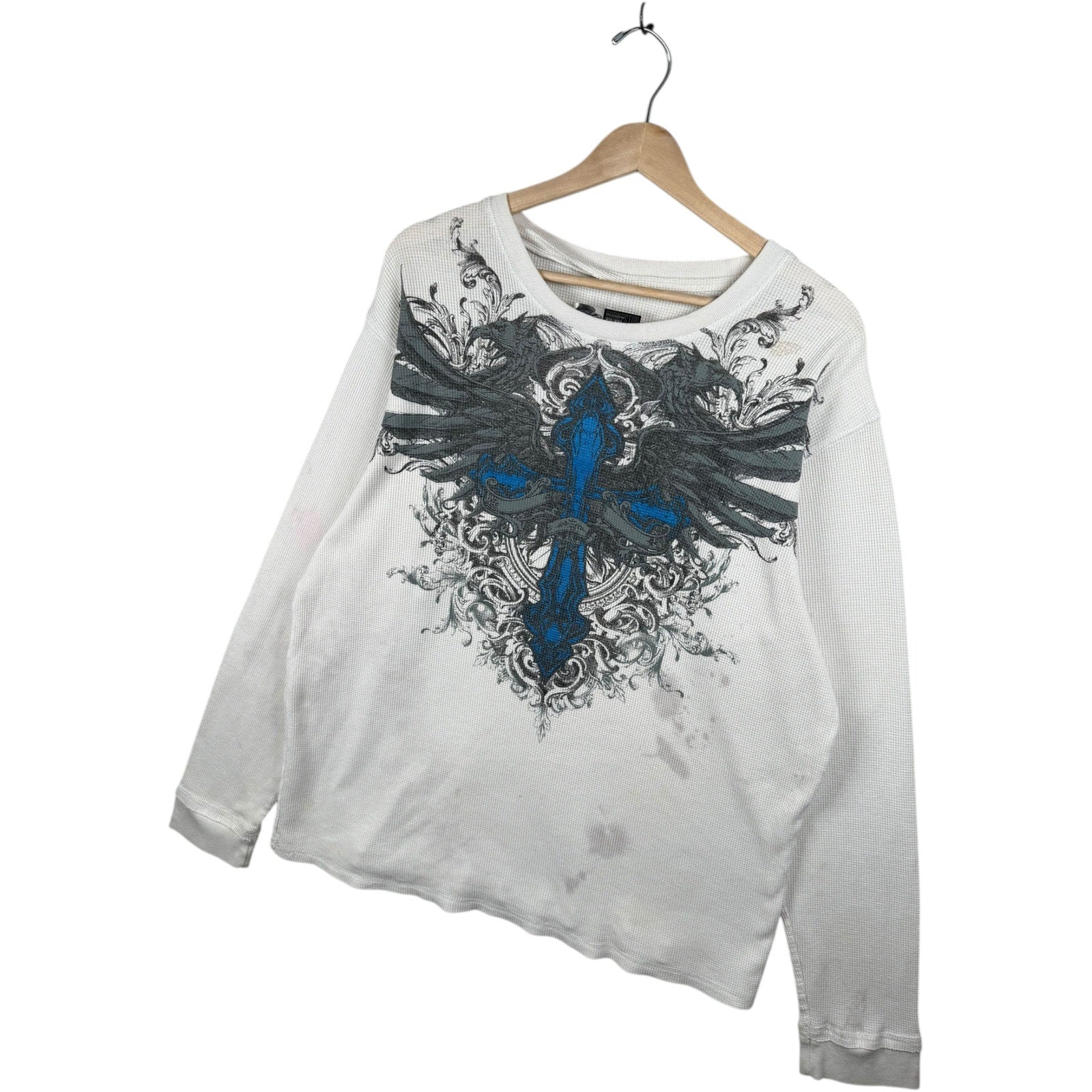 Vintage Waffle Knit Cross Graphic Long Sleeve T-Shirt