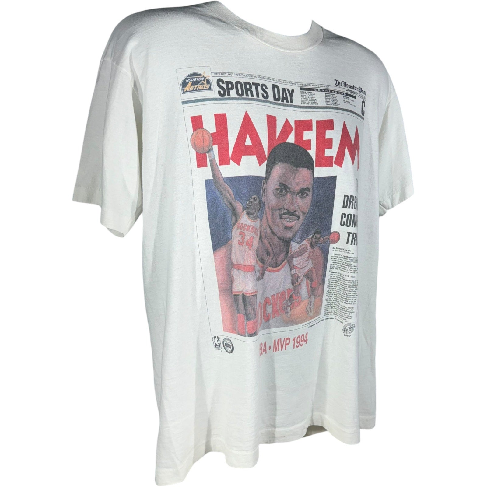 Vintage Hakeem Olajuwan "The Dream Comes True" Newspaper Tee 1994