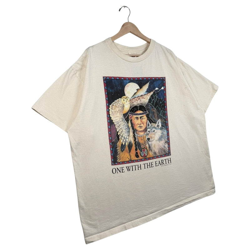Vintage One With The Earth Native American Wolf Owl Graphic T-Shirt 1994
